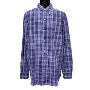 Chaps Purple Plaid Easy Care Button Up Shirt Size Large Long Sleeve Casual
